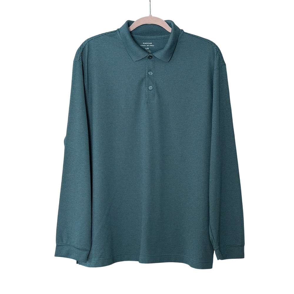 Haggar Cool 18 Pro Men's L Teal/Green Long sleeve Golf Polo Shirt | SKU 1044